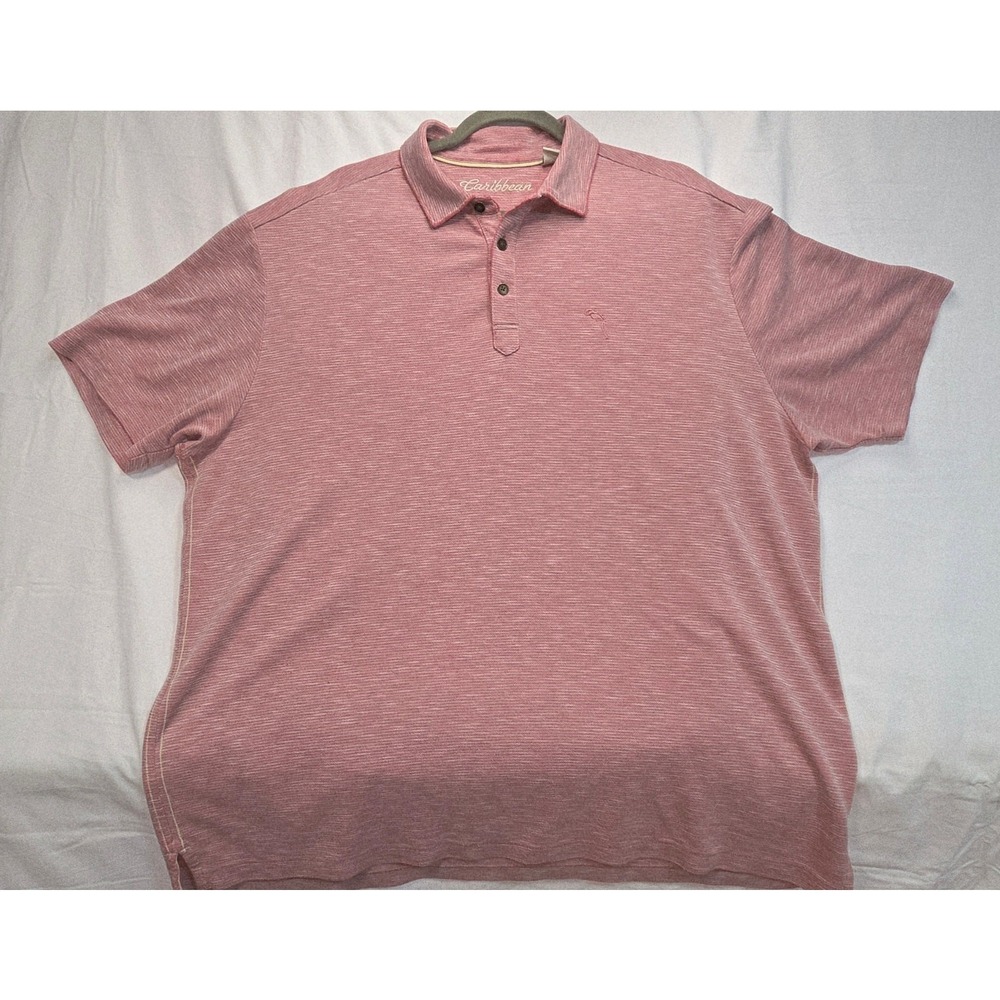 Caribbean Mens XL Pink Heathered Modal Blend Short Sleeve Polo Shirt Coastal